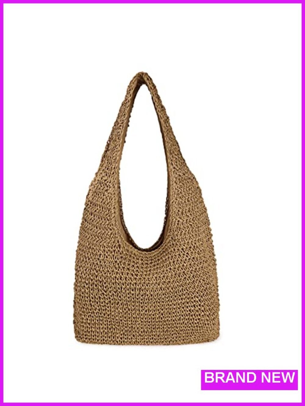 Large Handwoven Straw Beach Tote Bag with Zipper Summer Hobo Shoulder Bag